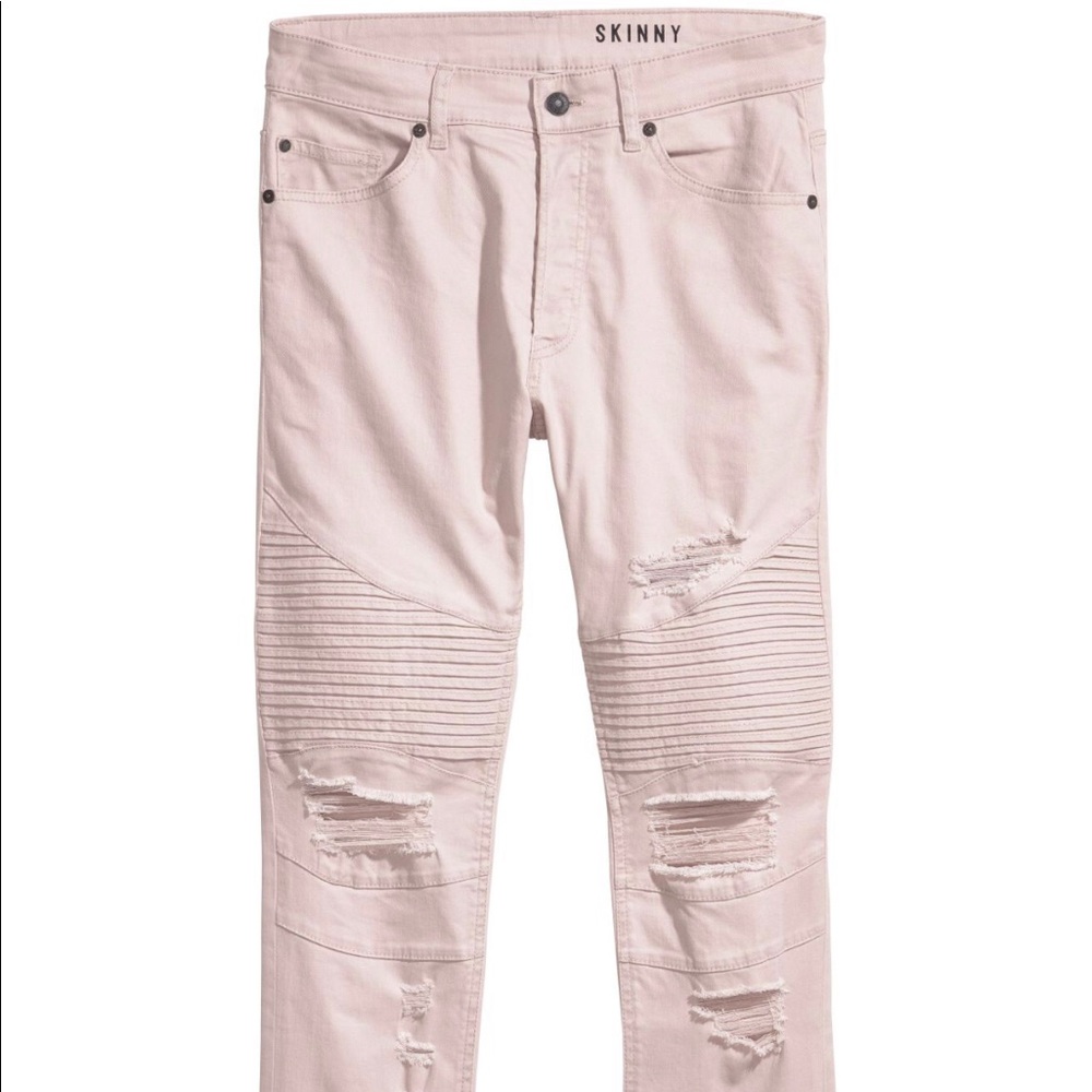 H&M ripped Skinny Jeans in Light Taupe (light pink